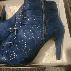 Rialto Blue Heeled Boots with Cutout Design